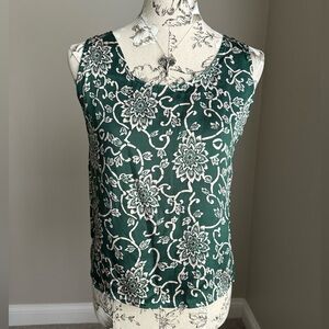 Vintage 90s SILX S Silk Green Botanical Paisley Fairy Sleeveless Tank Top Blouse